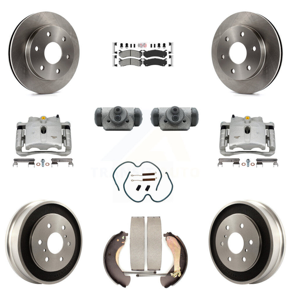 Front Rear Disc Brake Caliper Rotors Drums Semi-Metallic Pads Shoes Wheel Cylinders And Hardware Kit (11Pc) For Chevrolet Silverado 1500 GMC Sierra Classic With 6400 Lb GVW KC8-101654N
