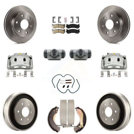 Front Rear Brake Caliper Rotors Drum Ceramic Pad Shoe Cylinder & Hardware Kit (11Pc) For KC8-101657N