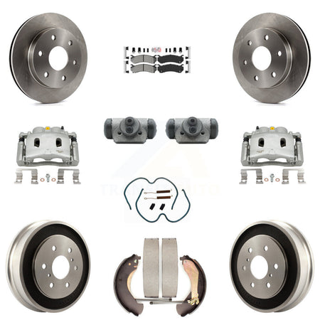 Front Rear Disc Brake Caliper Rotors Drum Semi-Metallic Pad Shoe Cylinder Kit (11Pc) For KC8-101658N