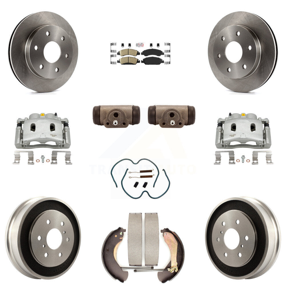 Front Rear Brake Caliper Rotors Drum Ceramic Pad Shoe Cylinder & Hardware Kit (11Pc) For KC8-101659N