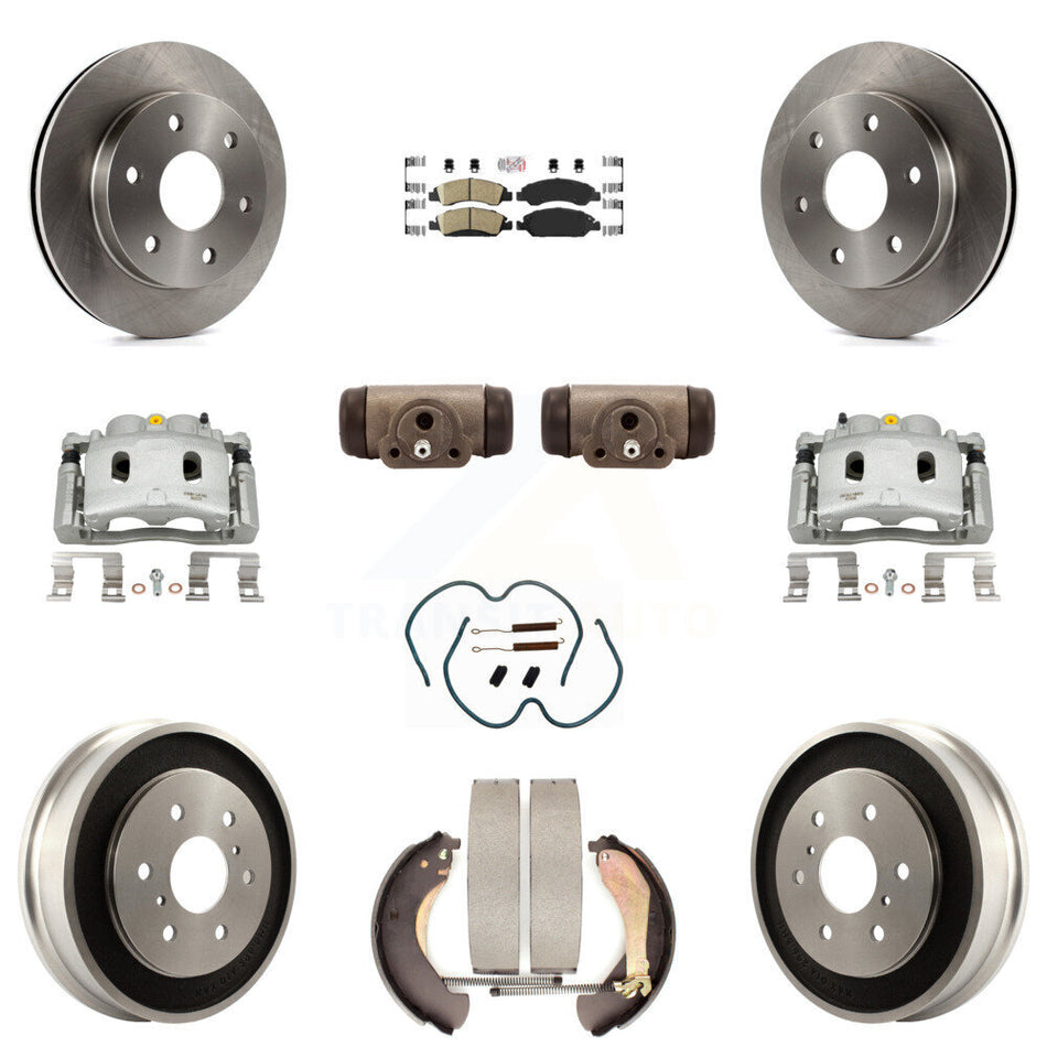 Front Rear Brake Caliper Rotors Drum Ceramic Pad Shoe Cylinder & Hardware Kit (11Pc) For KC8-101659N