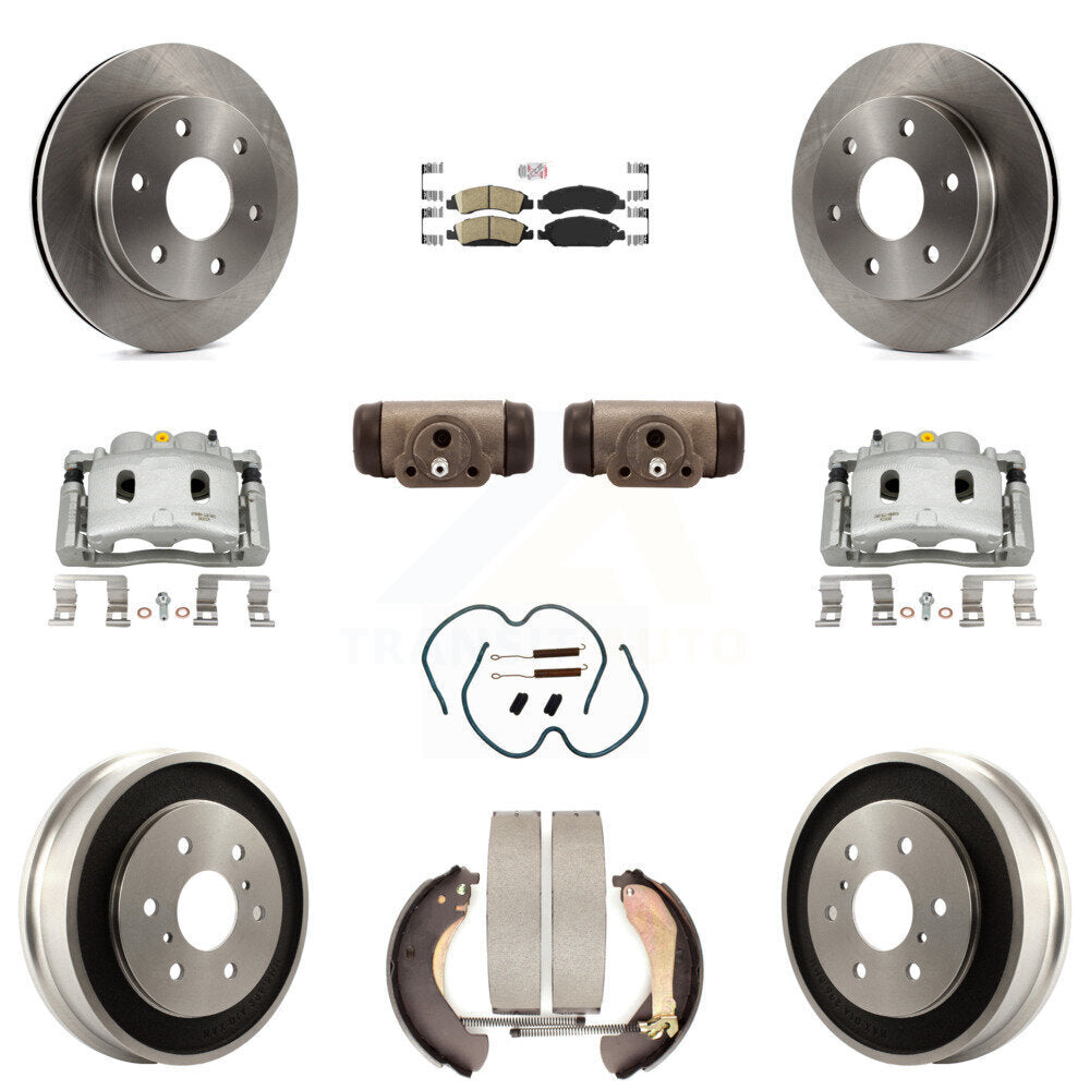 Front Rear Brake Caliper Rotors Drum Ceramic Pad Shoe Cylinder & Hardware Kit (11Pc) For KC8-101660N