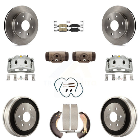 Front Rear Brake Caliper Rotors Drum Ceramic Pad Shoe Cylinder & Hardware Kit (11Pc) For KC8-101660N