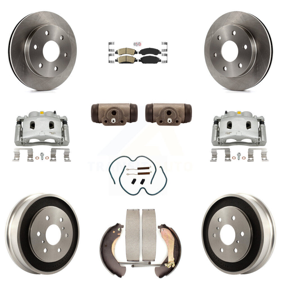Front Rear Brake Caliper Rotors Drum Ceramic Pad Shoe Cylinder & Hardware Kit (11Pc) For KC8-101660N