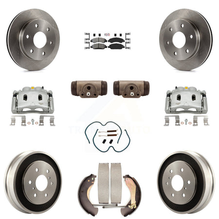Front Rear Disc Brake Caliper Rotors Drum Semi-Metallic Pad Shoe Cylinder Kit (11Pc) For KC8-101661N