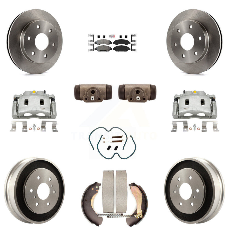 Front Rear Disc Brake Caliper Rotors Drum Semi-Metallic Pad Shoe Cylinder Kit (11Pc) For KC8-101661N