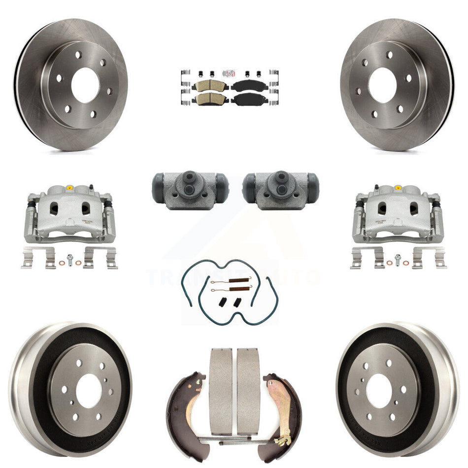 Front Rear Brake Caliper Rotors Drum Ceramic Pad Shoe Cylinder & Hardware Kit (11Pc) For KC8-101662N