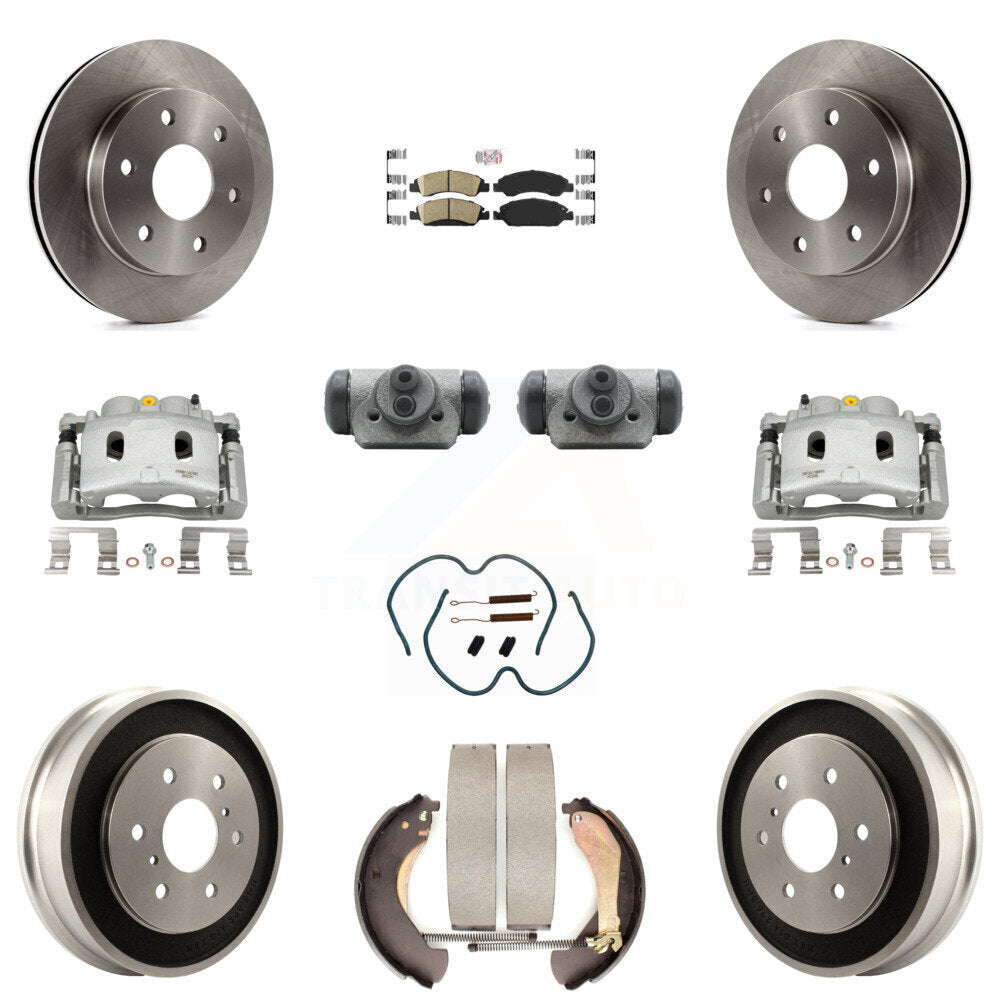 Front Rear Brake Caliper Rotors Drum Ceramic Pad Shoe Cylinder & Hardware Kit (11Pc) For KC8-101663N