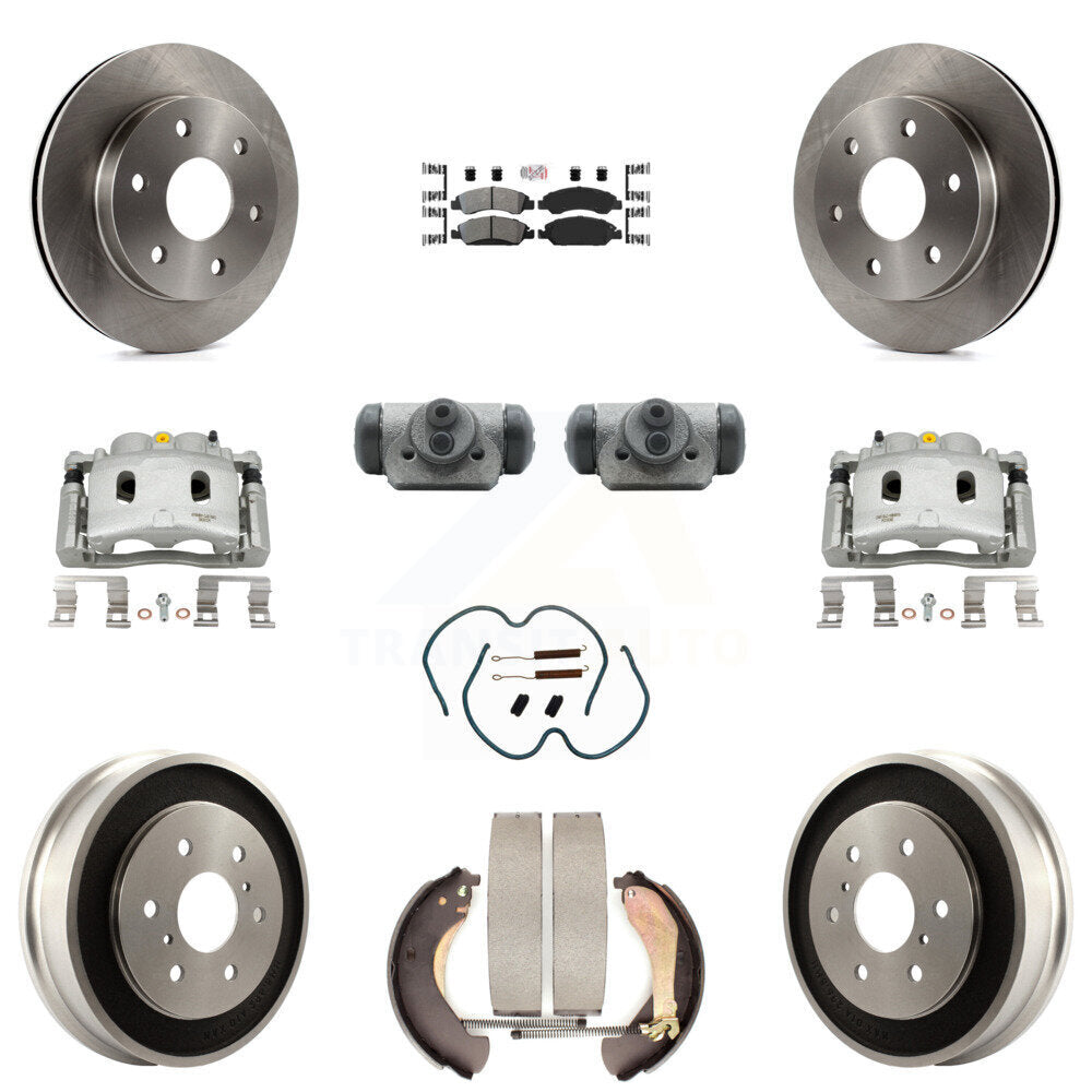 Front Rear Disc Brake Caliper Rotors Drum Semi-Metallic Pad Shoe Cylinder Kit (11Pc) For KC8-101664N