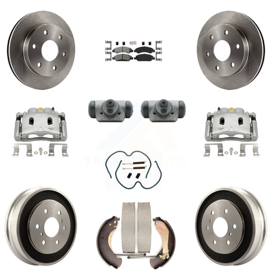 Front Rear Disc Brake Caliper Rotors Drum Semi-Metallic Pad Shoe Cylinder Kit (11Pc) For KC8-101664N