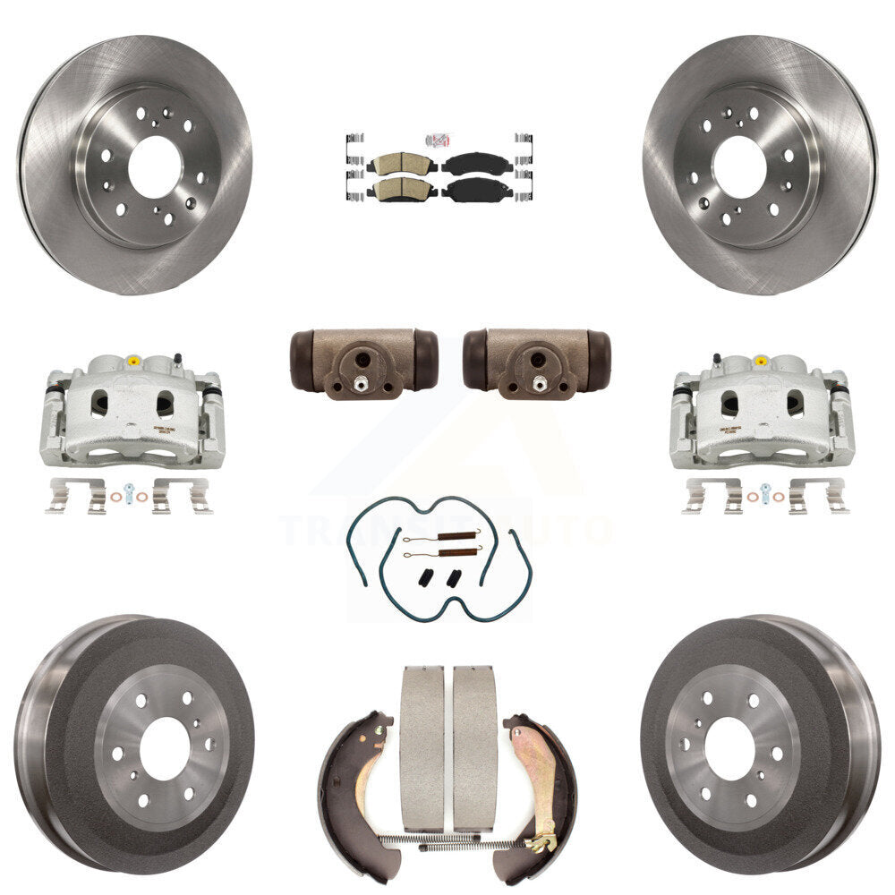 Front Rear Brake Caliper Rotors Drum Ceramic Pad Shoe Cylinder & Hardware Kit (11Pc) For KC8-101666N