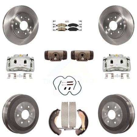 Front Rear Brake Caliper Rotors Drum Ceramic Pad Shoe Cylinder & Hardware Kit (11Pc) For KC8-101666N