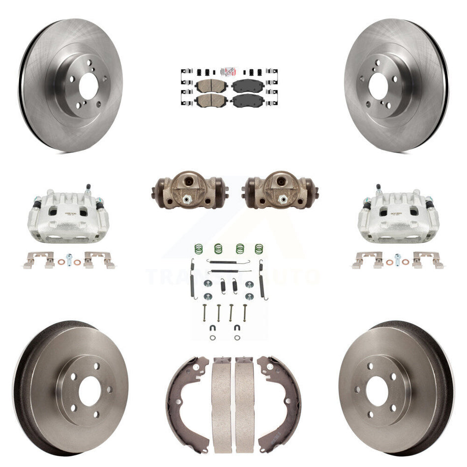 Front Rear Brake Caliper Rotors Drum Ceramic Pad Shoe Cylinder & Hardware Kit (11Pc) For KC8-101671N
