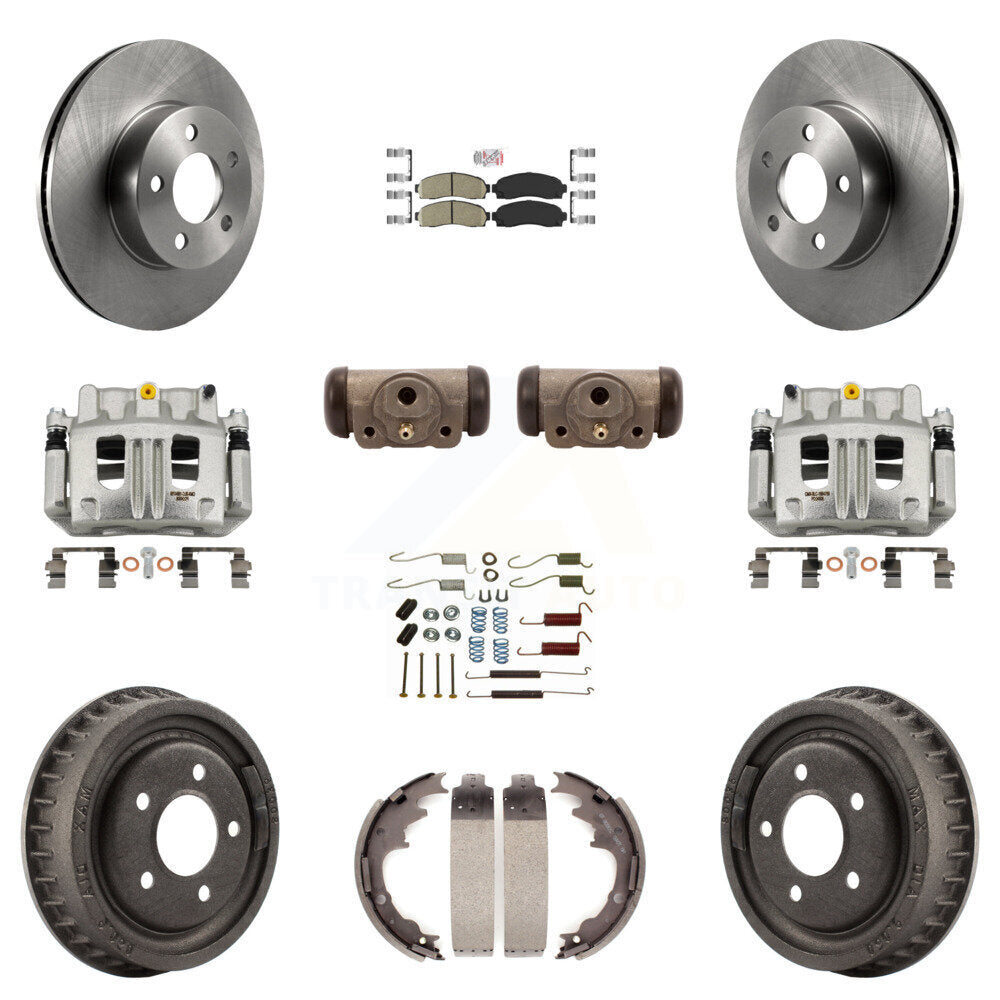 Front Rear Brake Caliper Rotors Drum Ceramic Pad Shoe Cylinder & Hardware Kit (11Pc) For KC8-101674N