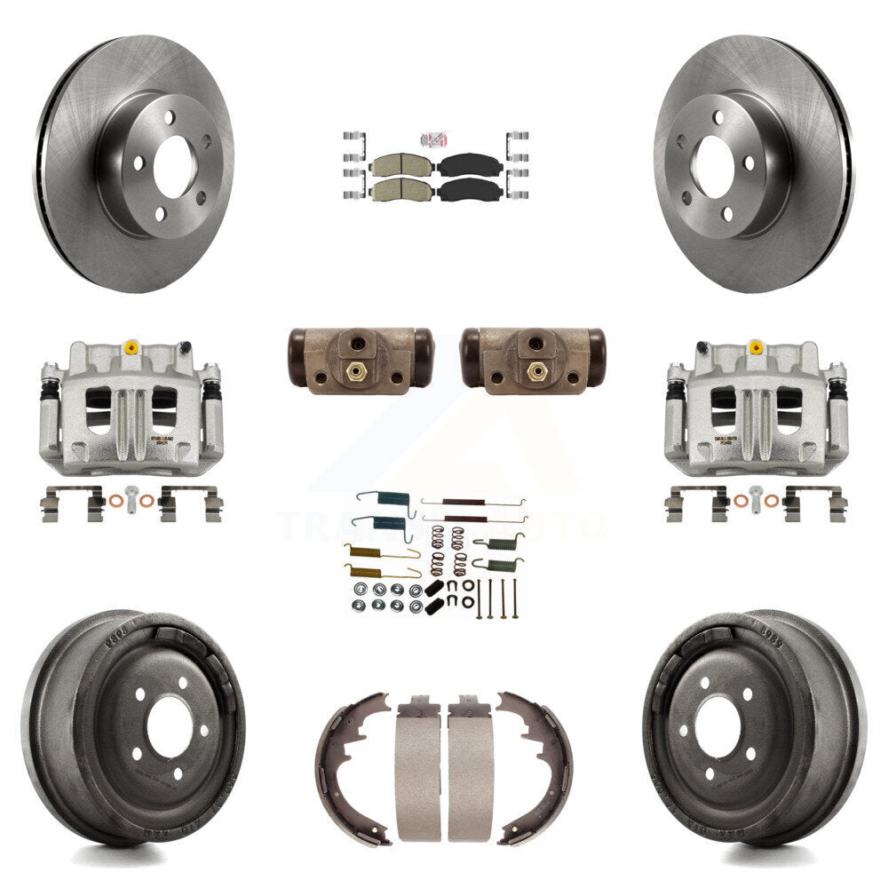 Front Rear Brake Caliper Rotors Drum Ceramic Pad Shoe Cylinder & Hardware Kit (11Pc) For KC8-101676N