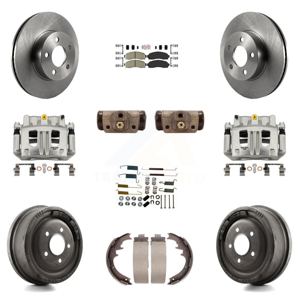 Front Rear Brake Caliper Rotors Drum Ceramic Pad Shoe Cylinder & Hardware Kit (11Pc) For KC8-101677N