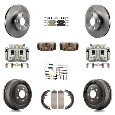 Front Rear Brake Caliper Rotors Drum Ceramic Pad Shoe Cylinder & Hardware Kit (11Pc) For KC8-101677N