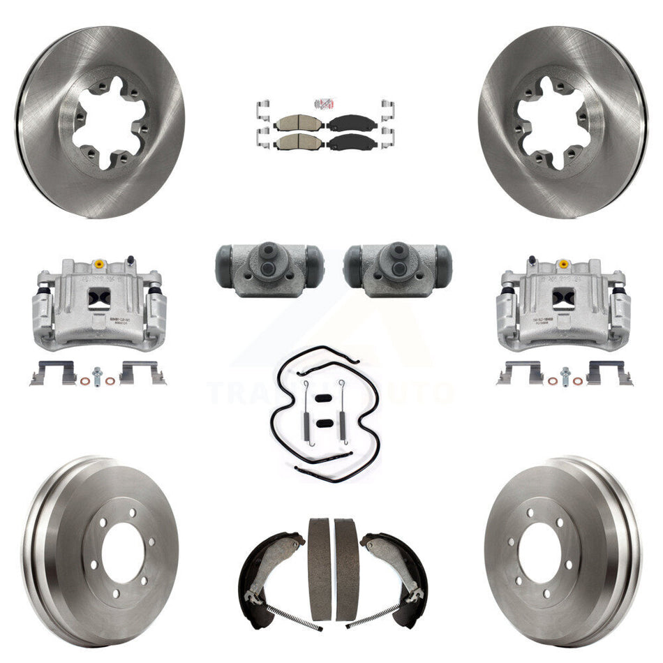 Front Rear Brake Caliper Rotors Drum Ceramic Pad Shoe Cylinder & Hardware Kit (11Pc) For KC8-101682N