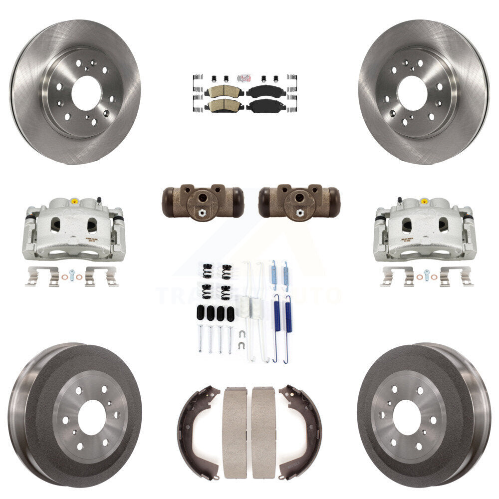 Front Rear Brake Caliper Rotors Drum Ceramic Pad Shoe Cylinder & Hardware Kit (11Pc) For KC8-101683N