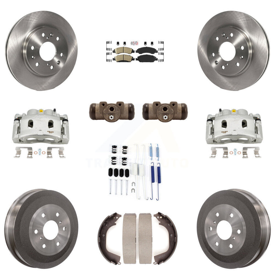 Front Rear Brake Caliper Rotors Drum Ceramic Pad Shoe Cylinder & Hardware Kit (11Pc) For KC8-101683N