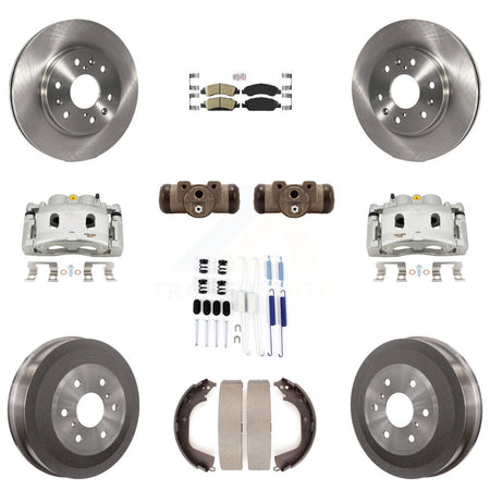 Front Rear Brake Caliper Rotors Drum Ceramic Pad Shoe Cylinder & Hardware Kit (11Pc) For KC8-101684N
