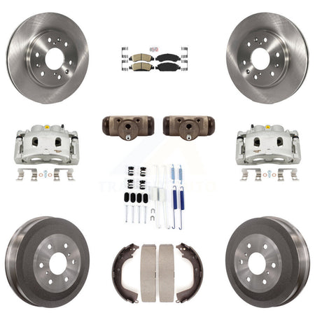 Front Rear Brake Caliper Rotors Drum Ceramic Pad Shoe Cylinder & Hardware Kit (11Pc) For KC8-101687N