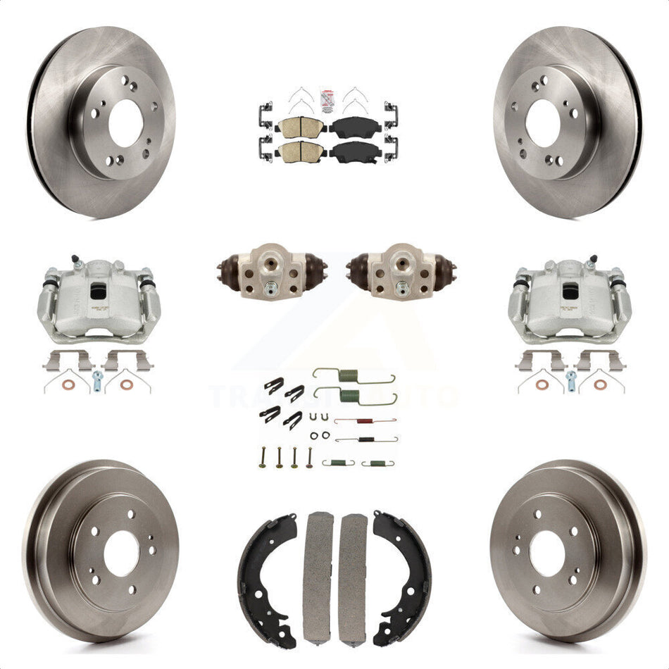 Front Rear Disc Brake Caliper Rotors Drums Ceramic Pads Shoes Wheel Cylinders And Hardware Kit (11Pc) For Honda Civic KC8-101695N by Transit Auto