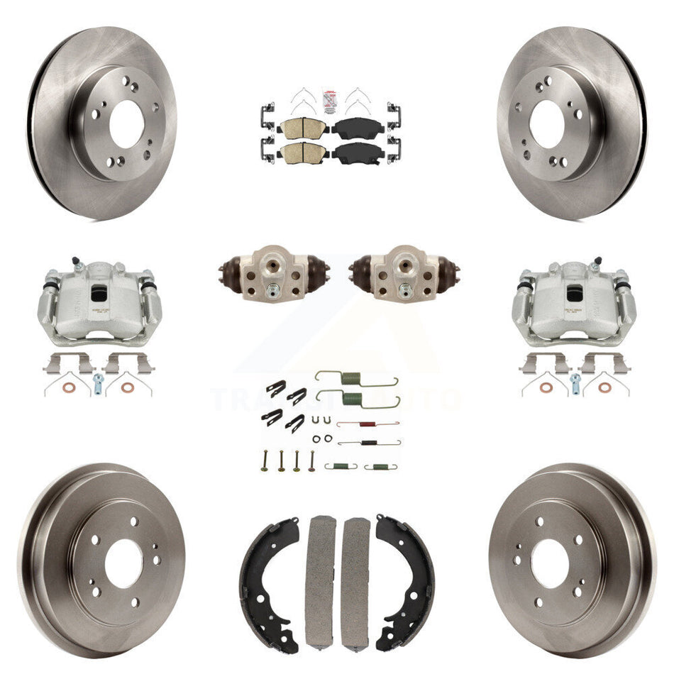 Front Rear Disc Brake Caliper Rotors Drums Ceramic Pads Shoes Wheel Cylinders And Hardware Kit (11Pc) For Honda Civic KC8-101695N