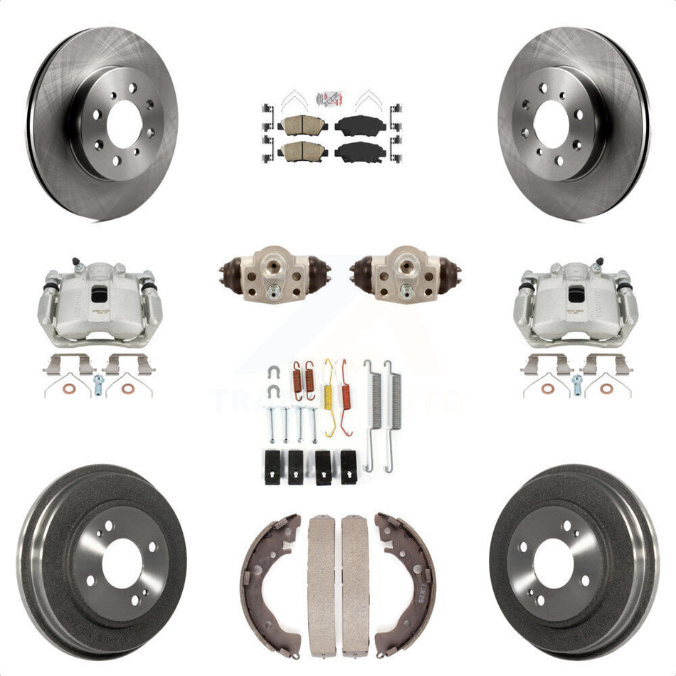 Front Rear Disc Brake Caliper Rotors Drums Ceramic Pads Shoes Wheel Cylinders And Hardware Kit (11Pc) For Honda Fit KC8-101696N by Transit Auto