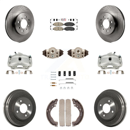 Front Rear Disc Brake Caliper Rotors Drums Ceramic Pads Shoes Wheel Cylinders And Hardware Kit (11Pc) For Honda Insight KC8-101698N by Transit Auto