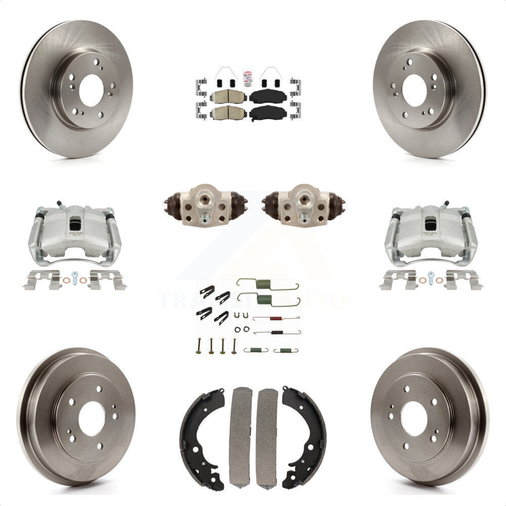 Front Rear Disc Brake Caliper Rotors Drums Ceramic Pads Shoes Wheel Cylinders And Hardware Kit (11Pc) For 2013 Honda Civic Natural Gas with 1.8L KC8-101699N by Transit Auto