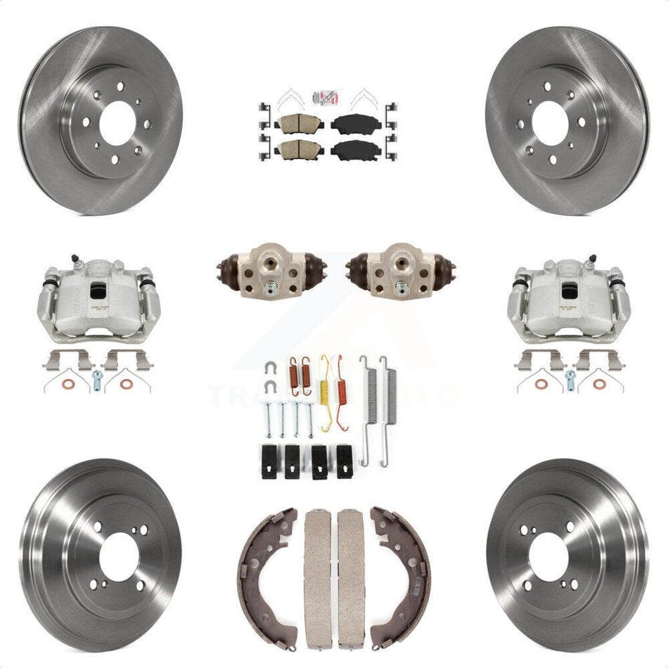 Front Rear Disc Brake Caliper Rotors Drums Ceramic Pads Shoes Wheel Cylinders And Hardware Kit (11Pc) For 2015-2019 Honda Fit KC8-101701N by Transit Auto