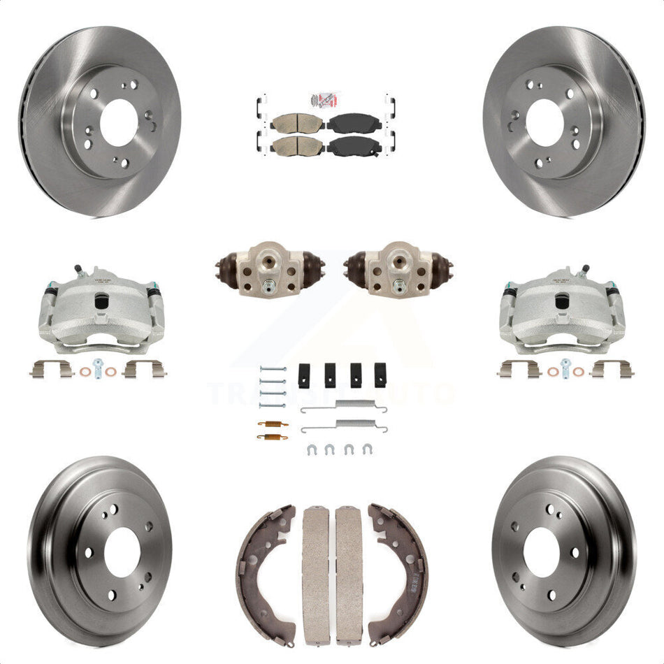 Front Rear Disc Brake Caliper Rotors Drums Ceramic Pads Shoes Wheel Cylinders And Hardware Kit (11Pc) For Honda Civic KC8-101702N by Transit Auto