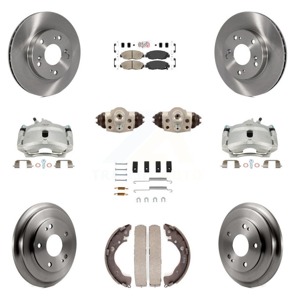 Front Rear Disc Brake Caliper Rotors Drums Ceramic Pads Shoes Wheel Cylinders And Hardware Kit (11Pc) For Honda Civic KC8-101703N