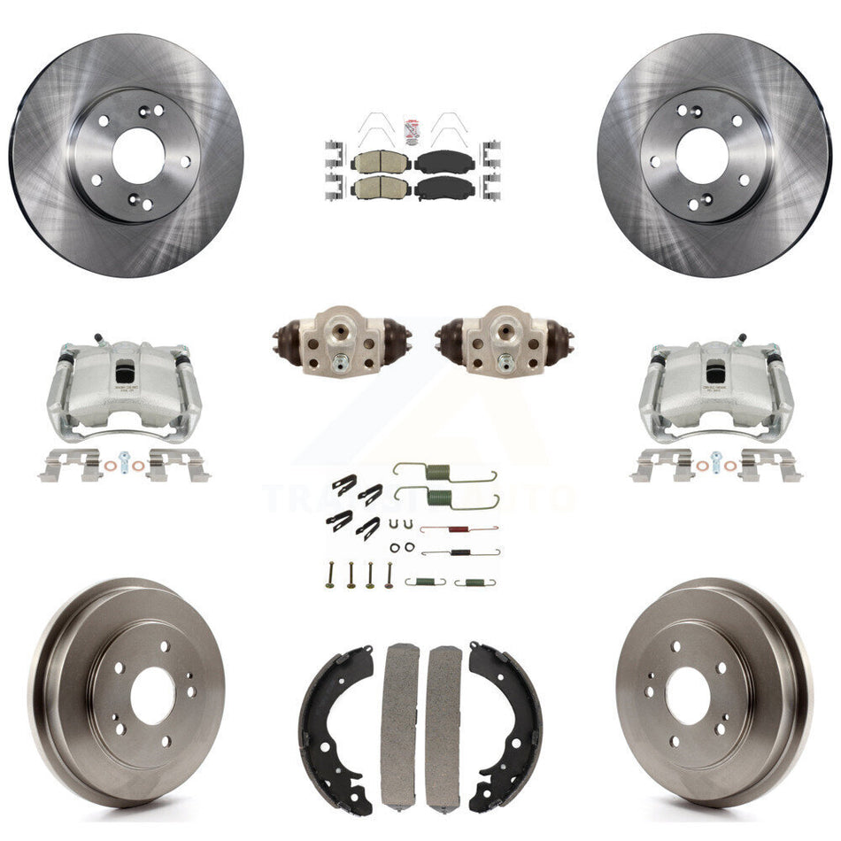 Front Rear Disc Brake Caliper Rotors Drums Ceramic Pads Shoes Wheel Cylinders And Hardware Kit (11Pc) For Honda Civic GX with 1.8L KC8-101705N