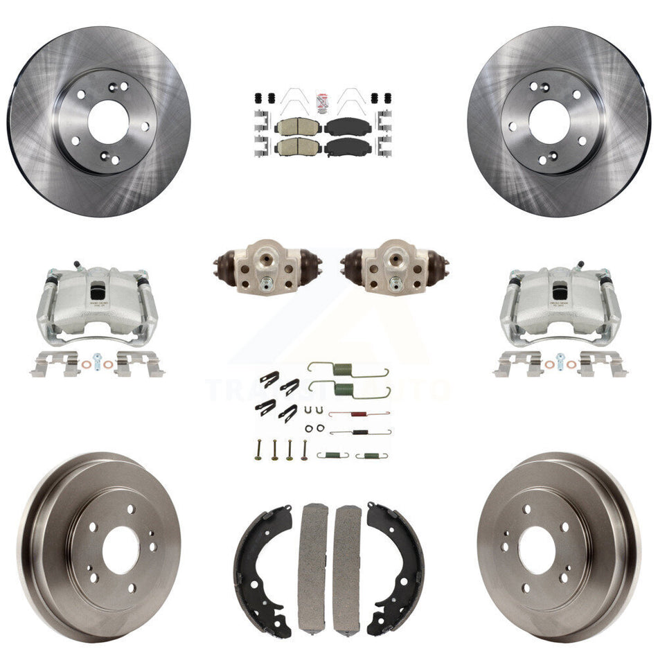 Front Rear Disc Brake Caliper Rotors Drums Ceramic Pads Shoes Wheel Cylinders And Hardware Kit (11Pc) For Honda Civic GX with 1.8L KC8-101706N