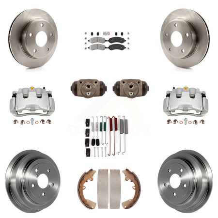 Front Rear Brake Caliper Rotor Drum Semi-Metallic Pad Shoe Cylinder Kit (11Pc) For Dodge KC8-101712N