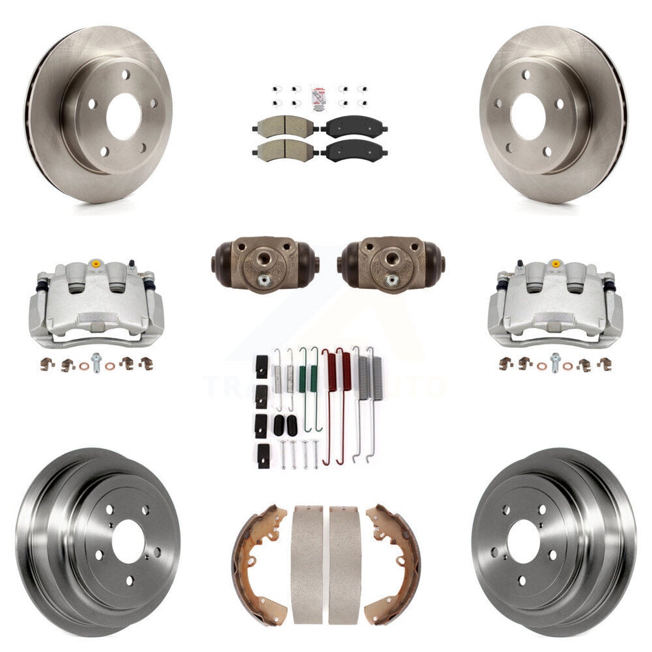 Front Rear Brake Caliper Rotor Drum Semi-Metallic Pad Shoe Cylinder Kit (11Pc) For Dodge KC8-101714N