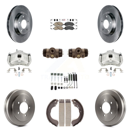 Front Rear Brake Caliper Rotors Drum Ceramic Pad Shoe Cylinder & Hardware Kit (11Pc) For KC8-101717N