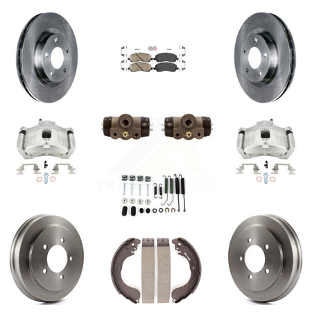 Front Rear Brake Caliper Rotors Drum Ceramic Pad Shoe Cylinder & Hardware Kit (11Pc) For KC8-101718N