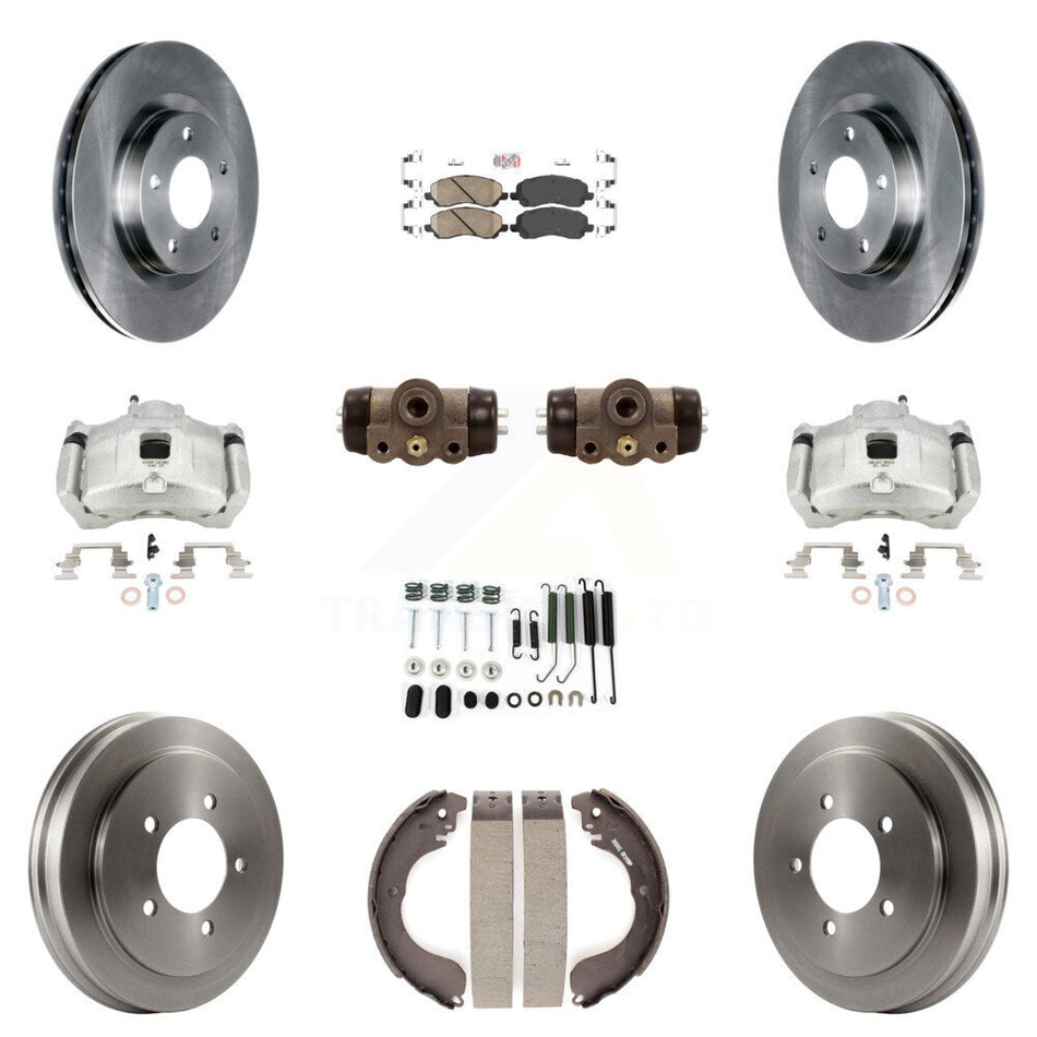 Front Rear Brake Caliper Rotors Drum Ceramic Pad Shoe Cylinder & Hardware Kit (11Pc) For KC8-101718N