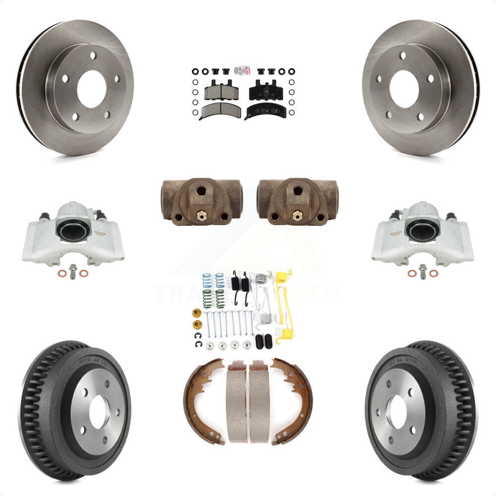 Front Rear Disc Brake Caliper Rotors Drums Semi-Metallic Pads Shoes Wheel Cylinders And Hardware Kit (11Pc) For 1994-1999 Dodge Ram 1500 4WD KC8-101722N by Transit Auto