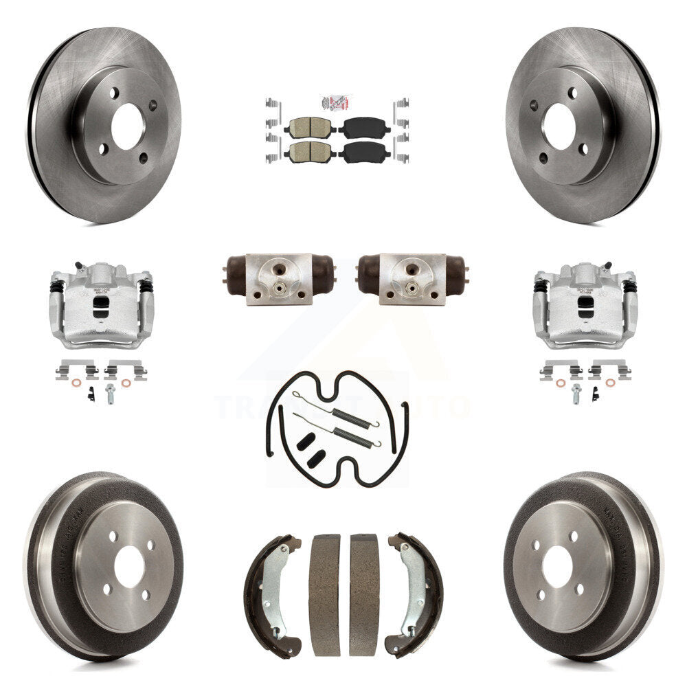 Front Rear Brake Caliper Rotors Drum Ceramic Pad Shoe Cylinder & Hardware Kit (11Pc) For KC8-101723N