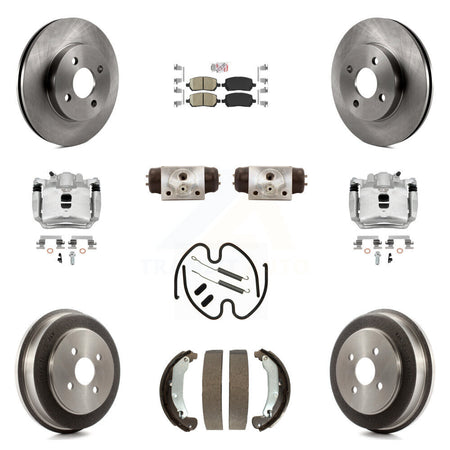 Front Rear Brake Caliper Rotors Drum Ceramic Pad Shoe Cylinder & Hardware Kit (11Pc) For KC8-101723N