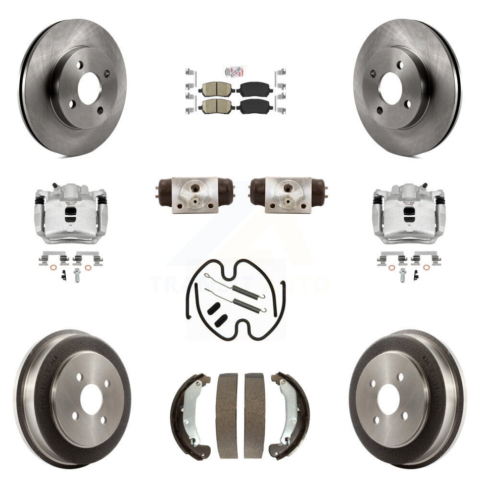 Front Rear Brake Caliper Rotors Drum Ceramic Pad Shoe Cylinder & Hardware Kit (11Pc) For KC8-101723N
