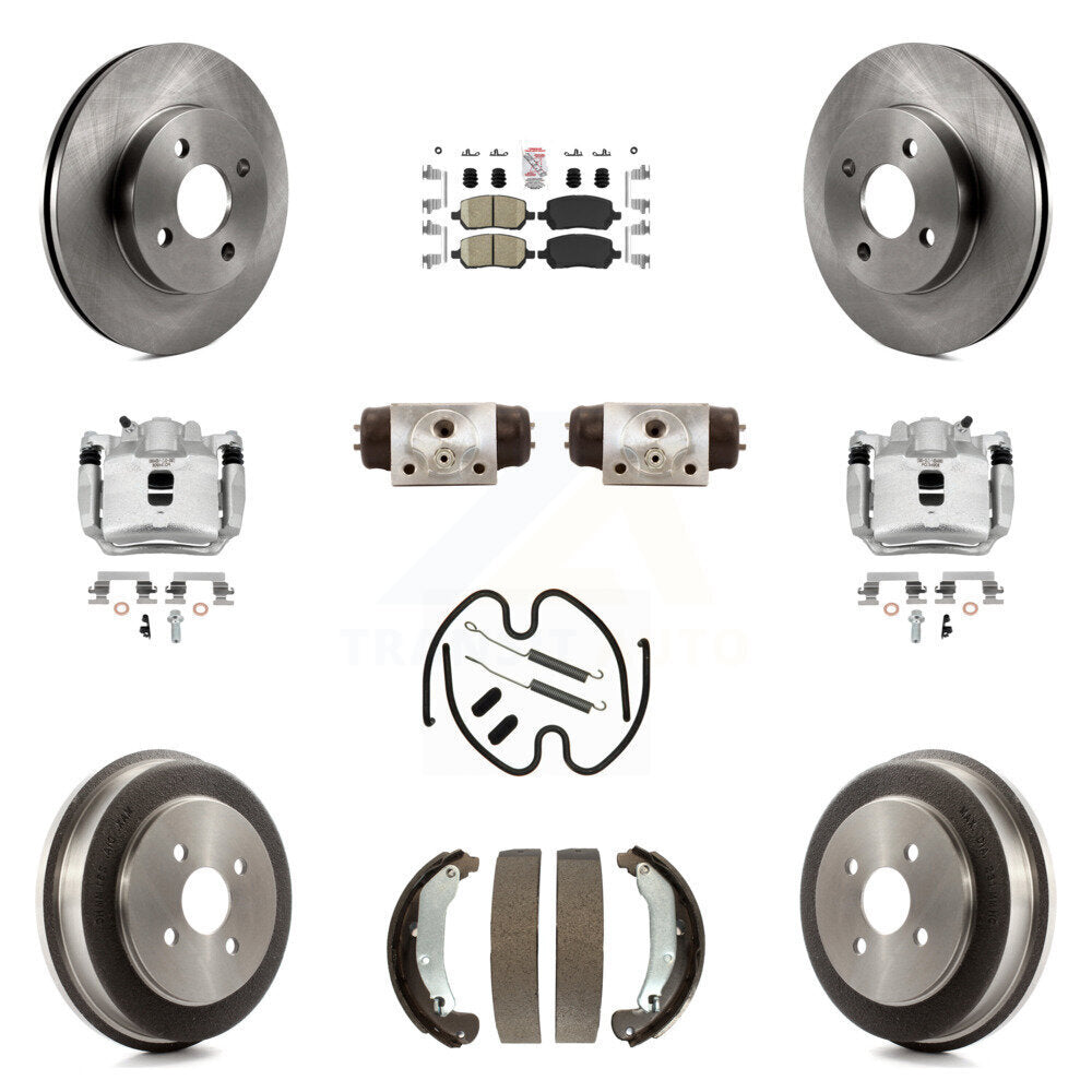 Front Rear Brake Caliper Rotors Drum Ceramic Pad Shoe Cylinder & Hardware Kit (11Pc) For KC8-101724N