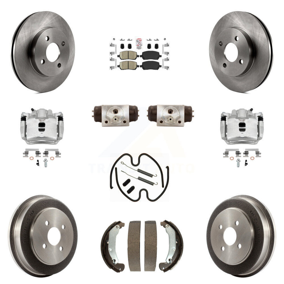 Front Rear Brake Caliper Rotors Drum Ceramic Pad Shoe Cylinder & Hardware Kit (11Pc) For KC8-101724N