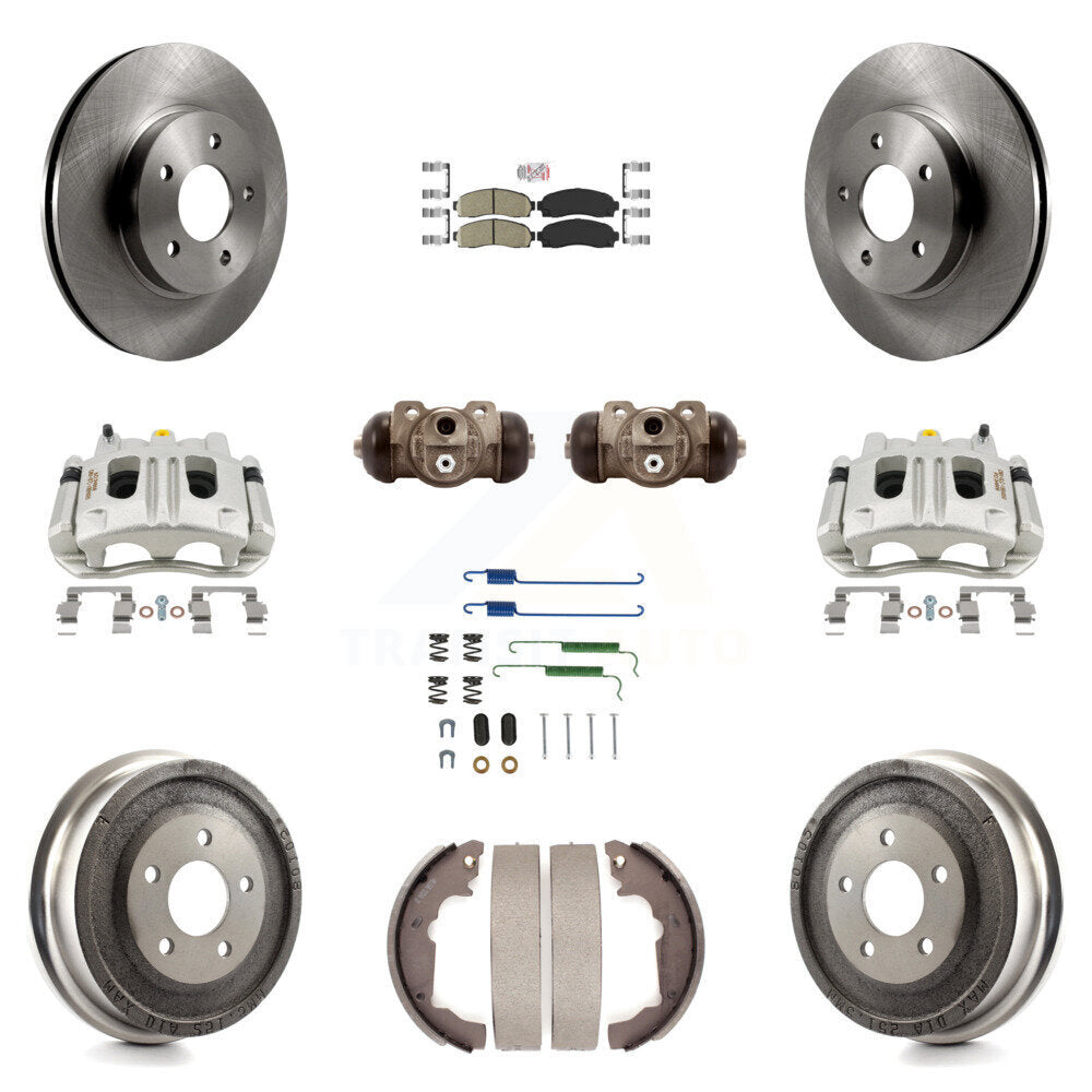 Front Rear Brake Caliper Rotors Drum Ceramic Pad Shoe Cylinder & Hardware Kit (11Pc) For KC8-101727N