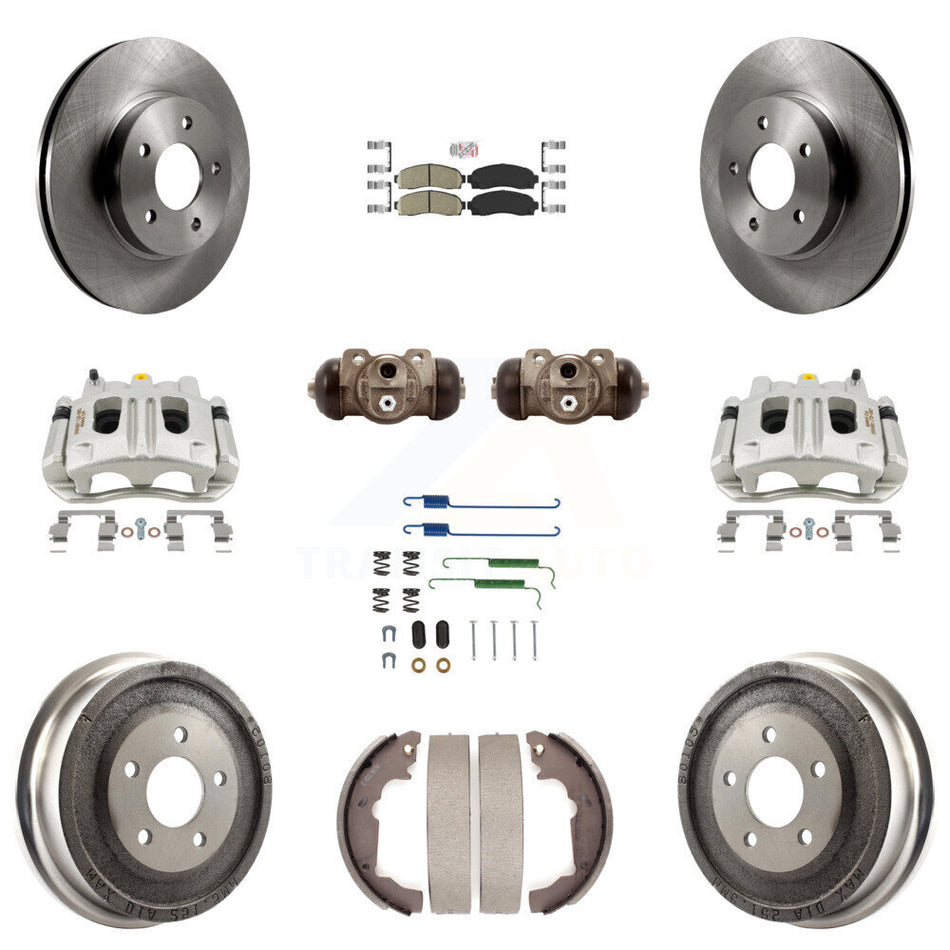 Front Rear Brake Caliper Rotors Drum Ceramic Pad Shoe Cylinder & Hardware Kit (11Pc) For KC8-101727N