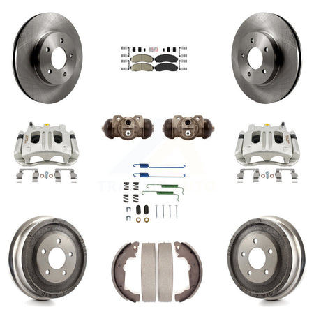 Front Rear Brake Caliper Rotors Drum Ceramic Pad Shoe Cylinder & Hardware Kit (11Pc) For KC8-101728N